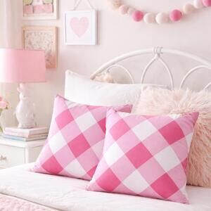 🆕 NWT PB Kids Pink Gingham Plaid Pillow cover Buffalo Check Square Pillow Cases